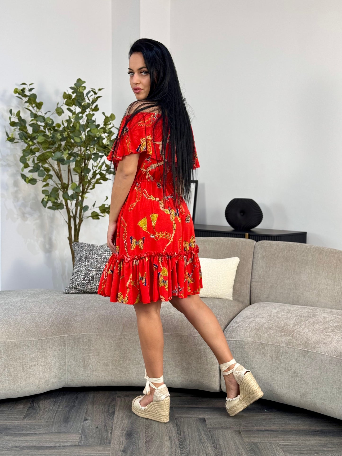 Rochie BELLA PRINT - Red Chains