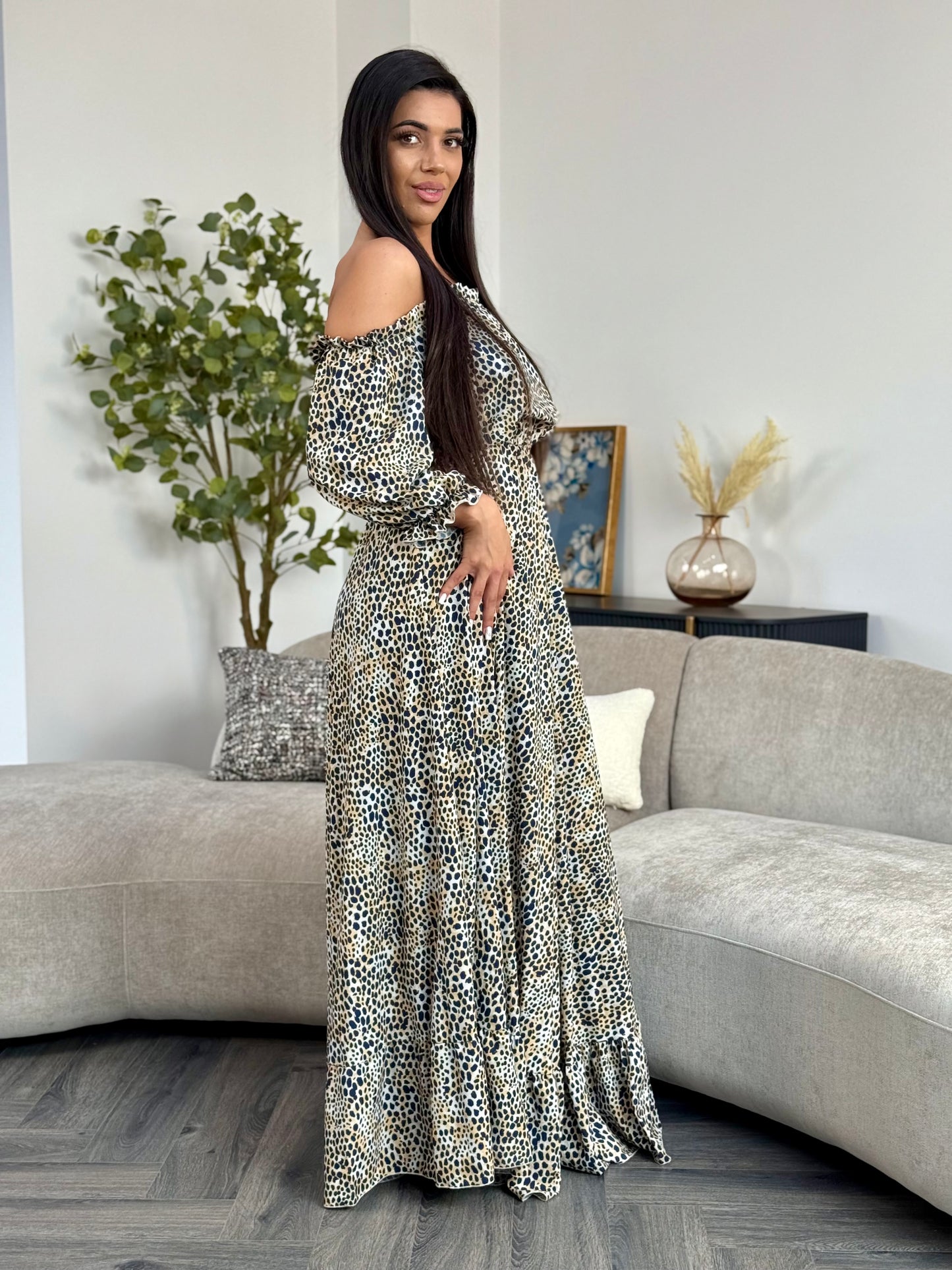 Rochie Lunga Anemona PRINT - Navy Doots