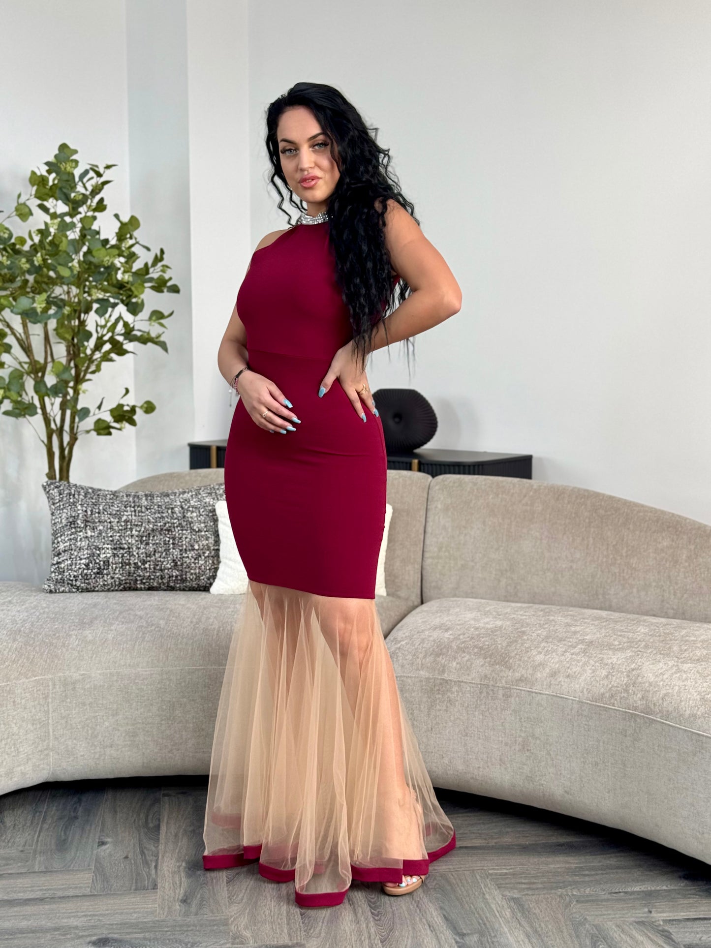 Rochie Lunga RANIA TULLE - BORDO