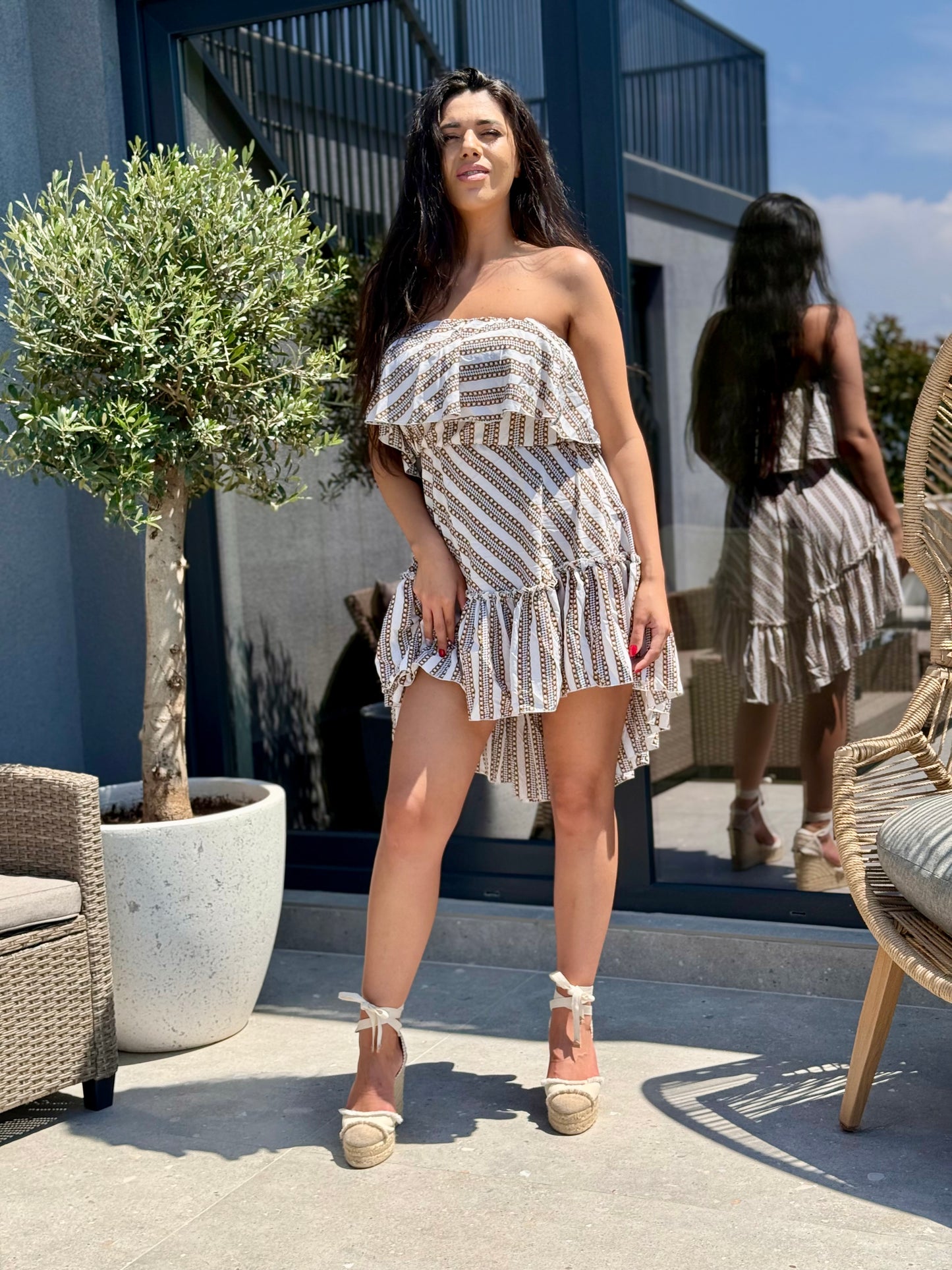 Rochie BELLA PRINT - White and Beige