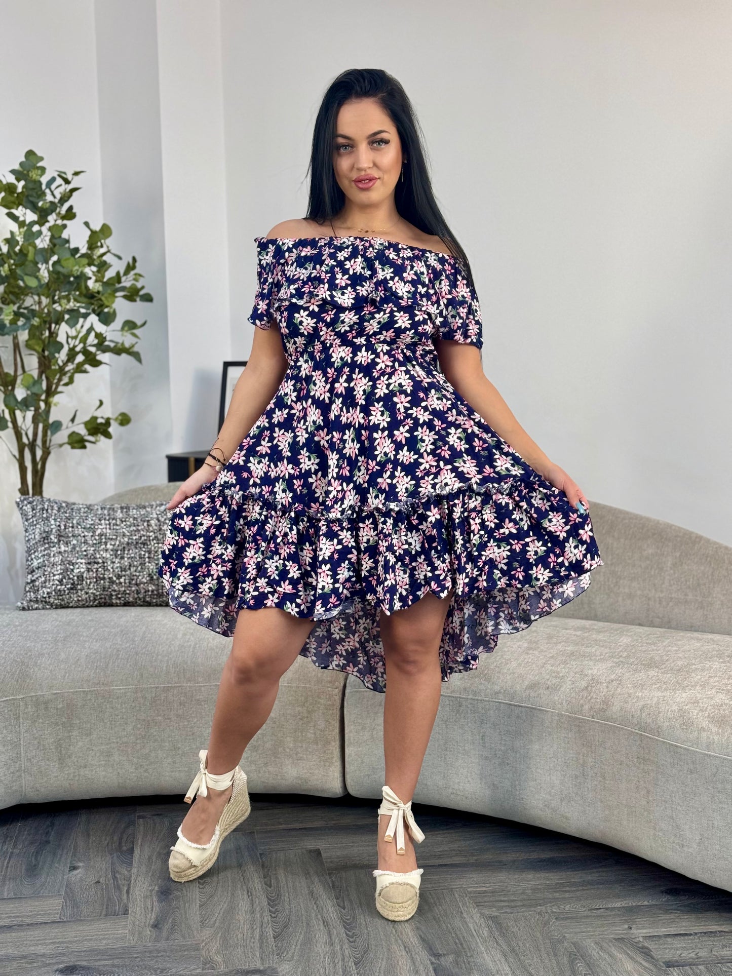 Rochie BELLA PRINT - Navy Pink Flowers