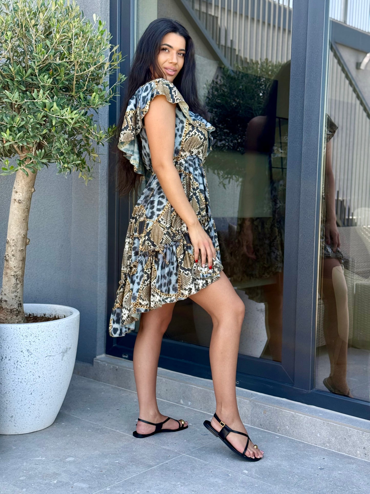 Rochie BELLA PRINT LONG - Blue Snake