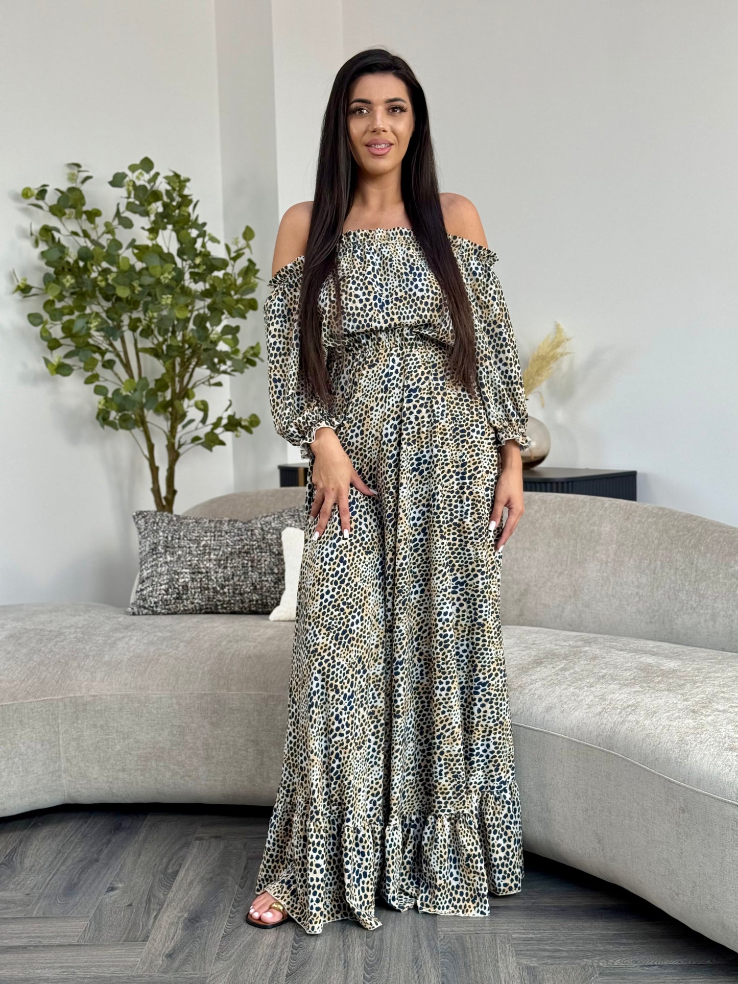 Rochie Lunga Anemona PRINT - Navy Doots
