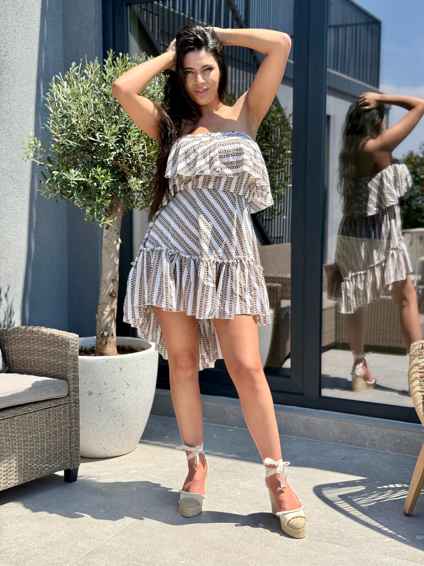 Rochie BELLA PRINT - White and Beige