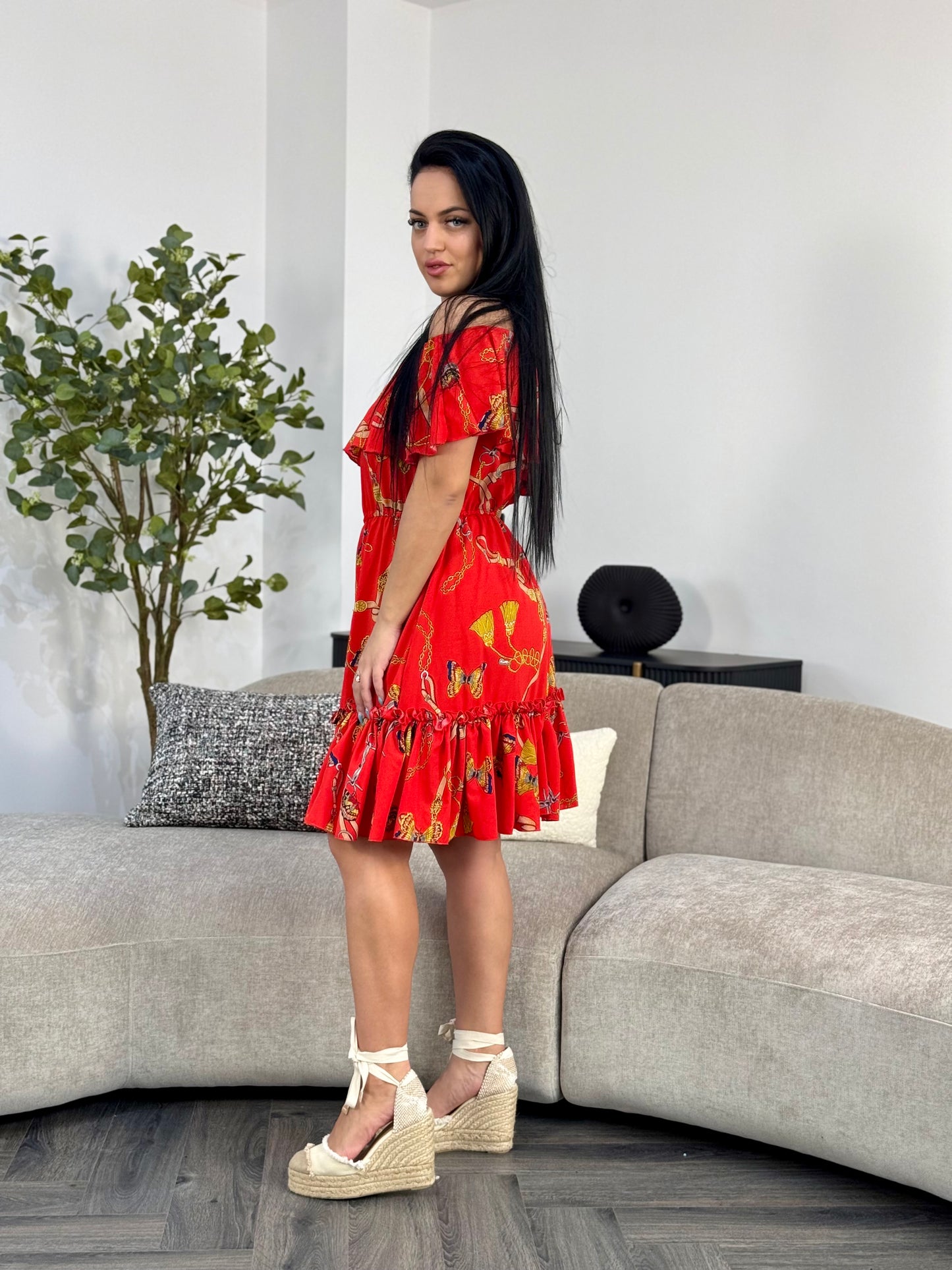 Rochie BELLA PRINT - Red Chains