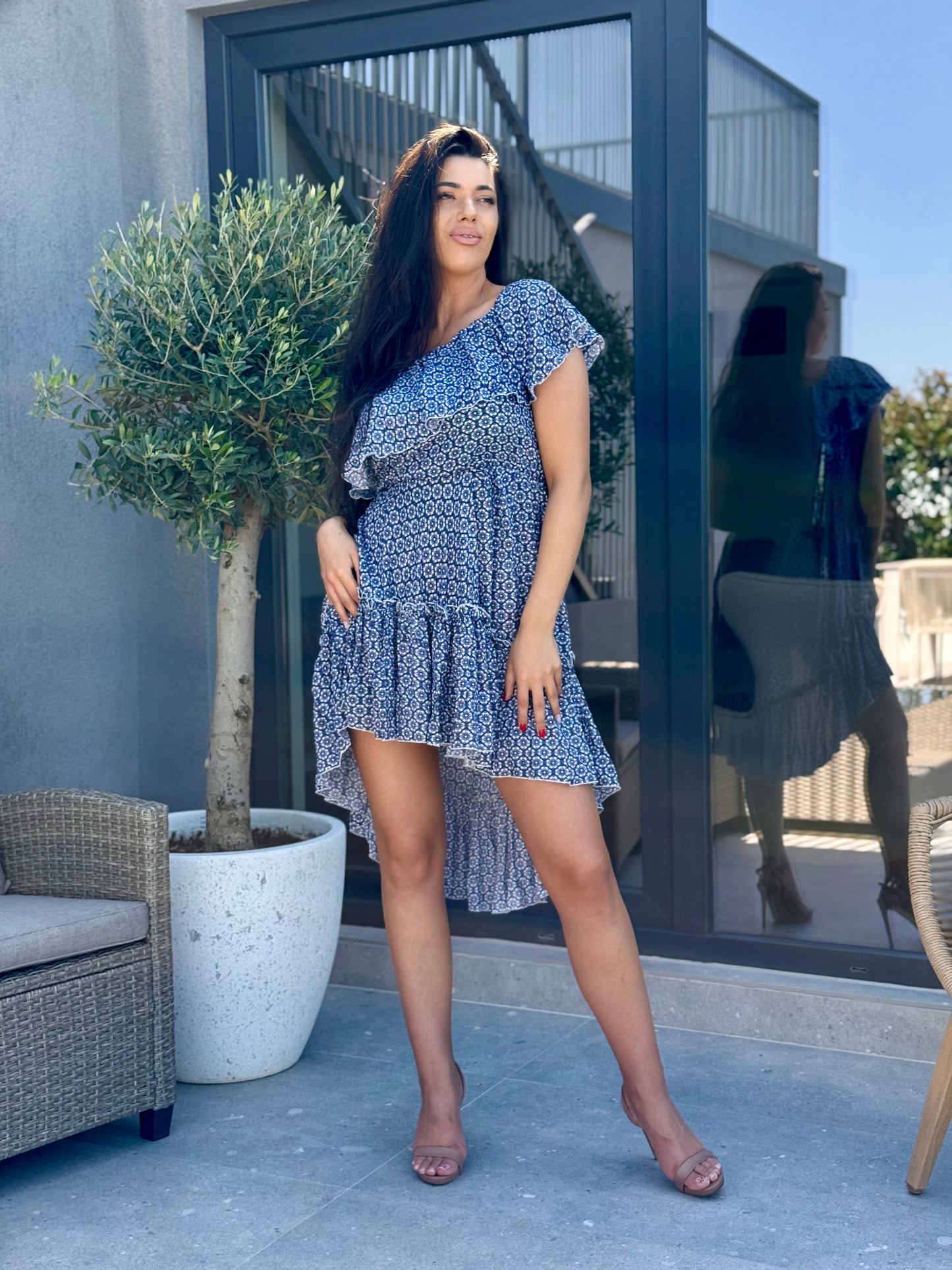Rochie BELLA PRINT - Navy Blue