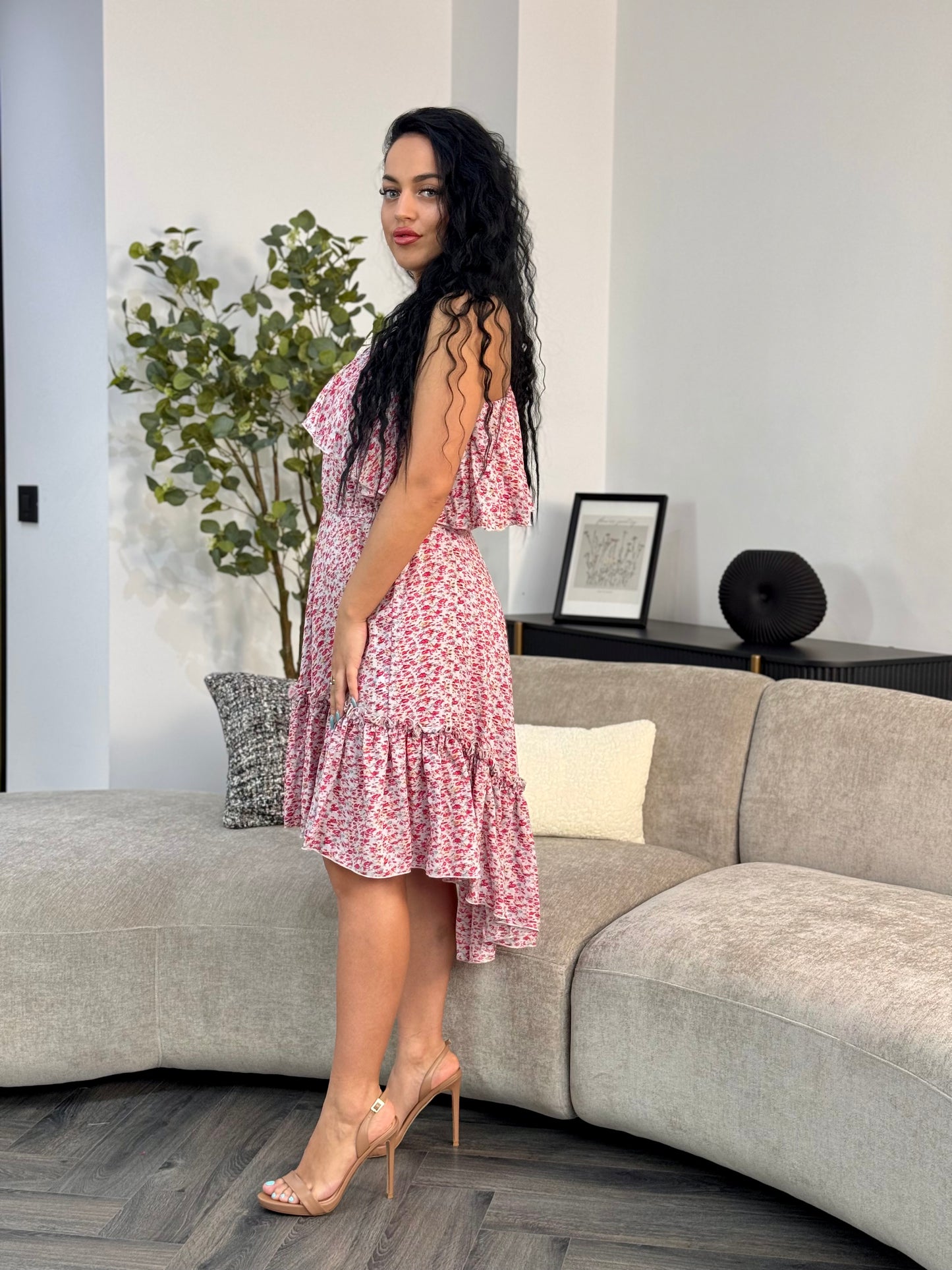 Rochie BELLA PRINT - Pink Flowers