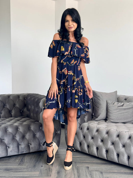 Rochie BELLA PRINT - Navy Chains